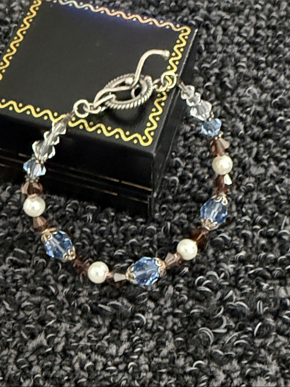 Fashion Jewelry Blue Crystal, Pearl & Brown Accent Bracelet